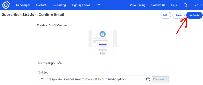 Kích hoạt email chọn tham gia của bạn