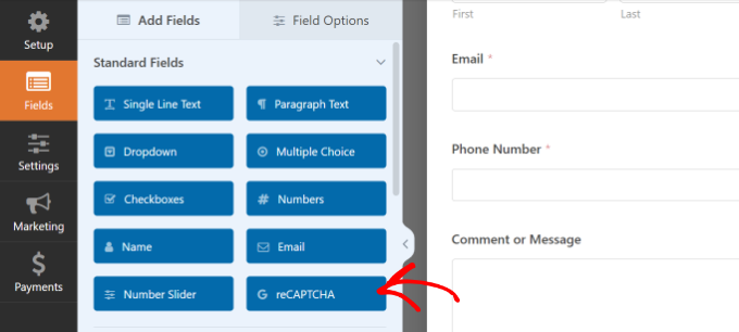 Bật recaptcha trên biểu mẫu của bạn