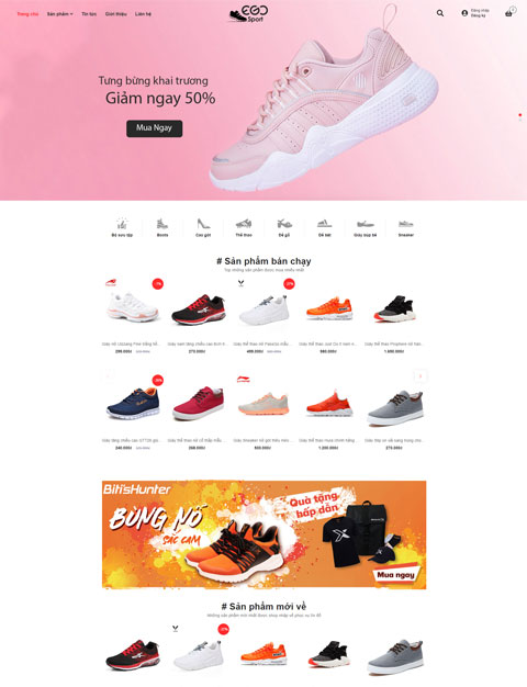 Mẫu website cửa hàng giày dép Ego Sport