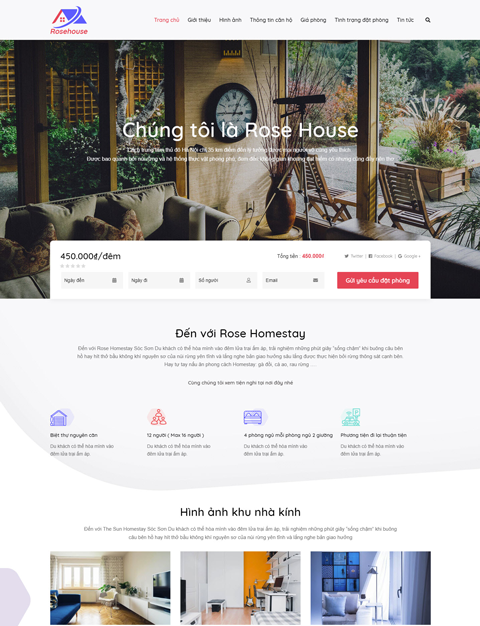 Mẫu website khách sạn homestay Rose