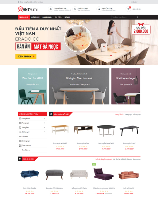 Mẫu web công ty thiết kế nội thất Furniture