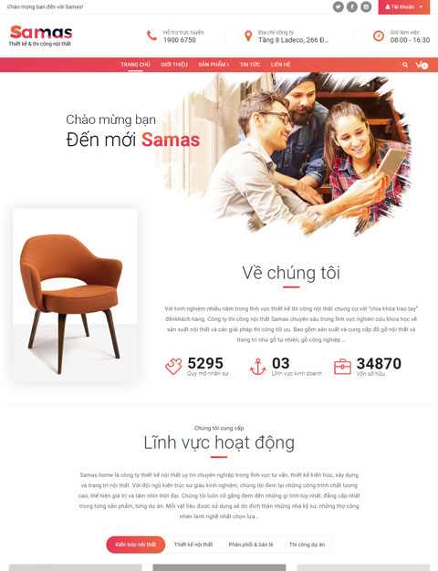 Mẫu website công ty thiết kế và thi công nội thất Samas