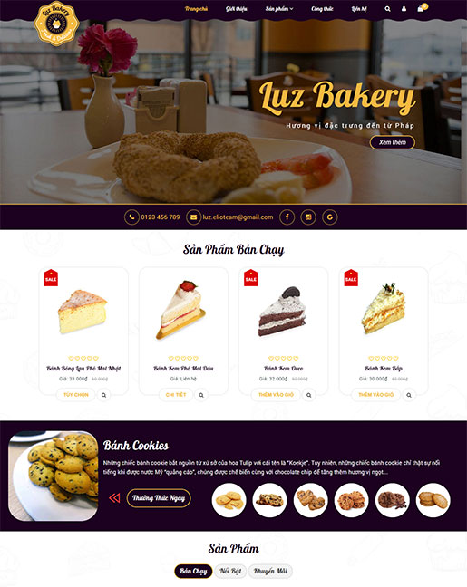 Mẫu website cửa hàng bánh ngọt Luz Bakery