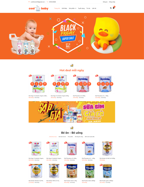 Mẫu web kinh doanh sữa và tã cho bé – Cool Baby