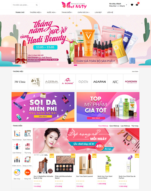 Mẫu website kinh doanh mỹ phẩm Nuty