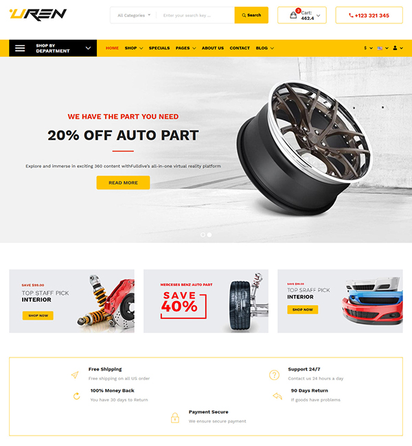 Mẫu website kinh doanh phụ tùng oto Uren