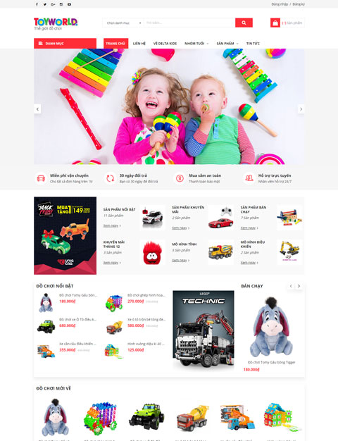 Mẫu website cửa hàng đồ chơi cho bé ToyWorld