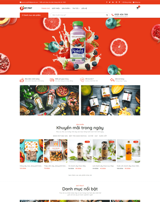 Mẫu website kinh doanh thực phẩm sấy khô FantFruit