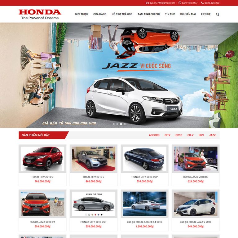 Mẫu web bán xe honda