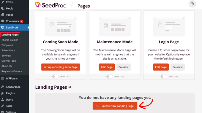 Thêm một trang đích SeedProd mới