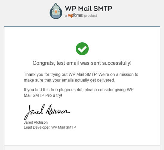 Email thử nghiệm từ WP Mail SMTP