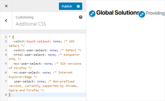 Thêm mã CSS để ngăn chọn văn bản và sao chép/dán