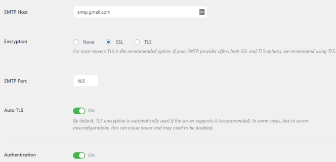 Định cấu hình SMTP khác