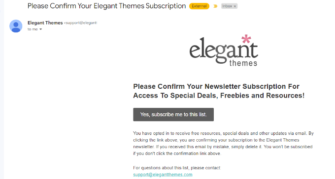 Xác nhận email của Elegant Themes