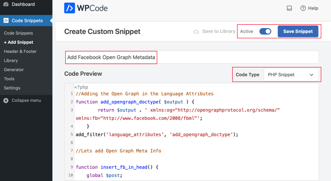 Đoạn mã mới trong WPCode