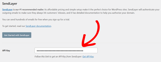 Dán khóa API SendLayer vào WP Mail SMTP