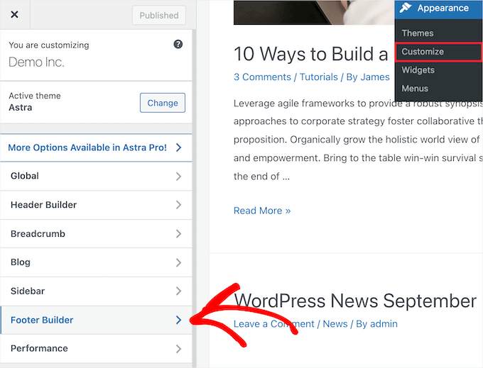 Trình tạo chân trang tùy biến chủ đề WordPress