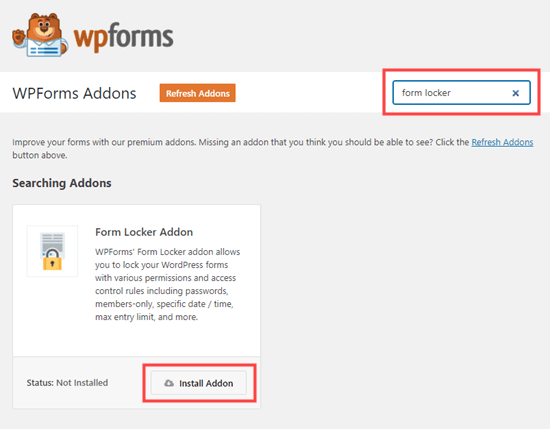 Cài đặt addon Form Locker cho WPForms