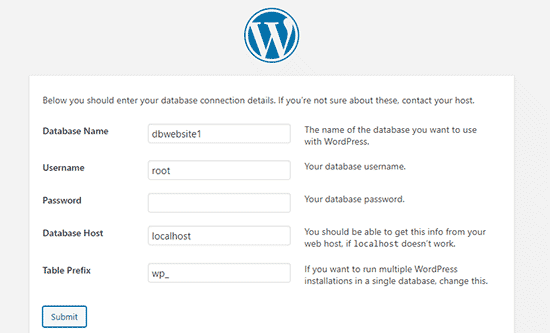 Nhập thông tin cơ sở dữ liệu WordPress của bạn