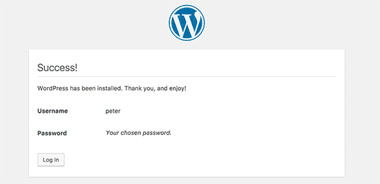 WordPress được cài đặt thành công trong thư mục con
