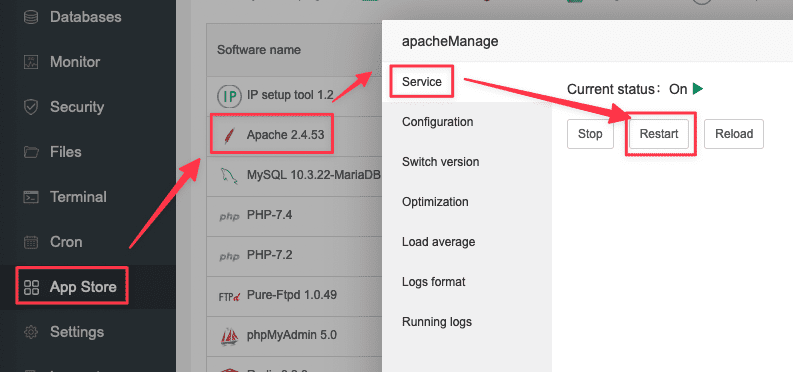 Khởi động lại webserver